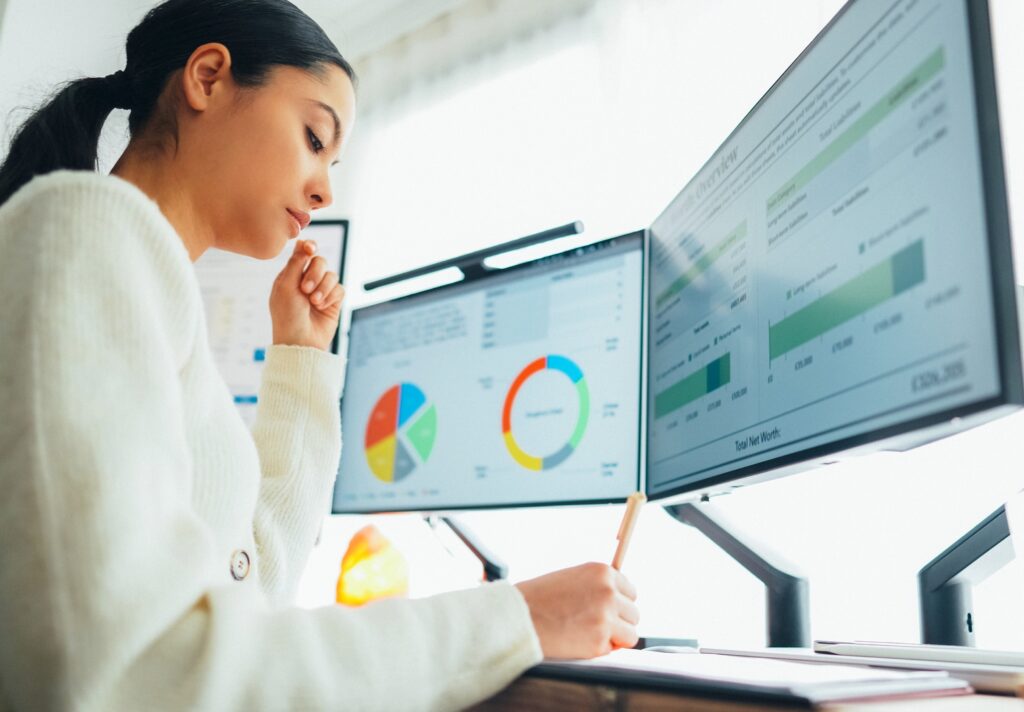 charts and graphs showing on screen
