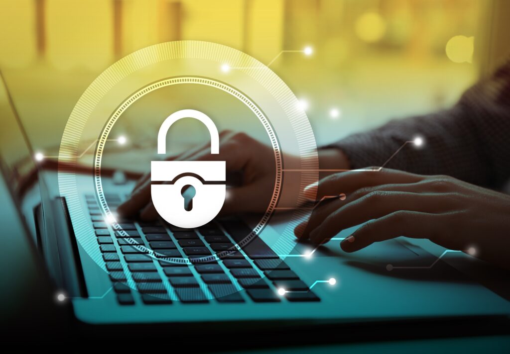 laptop with lock floating above it indicating security